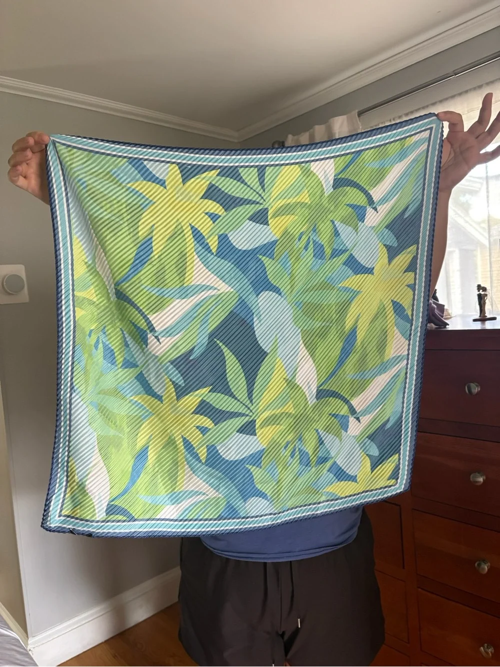 Echo Tropical Leaf Scarf in Blue, Green and Yellow
